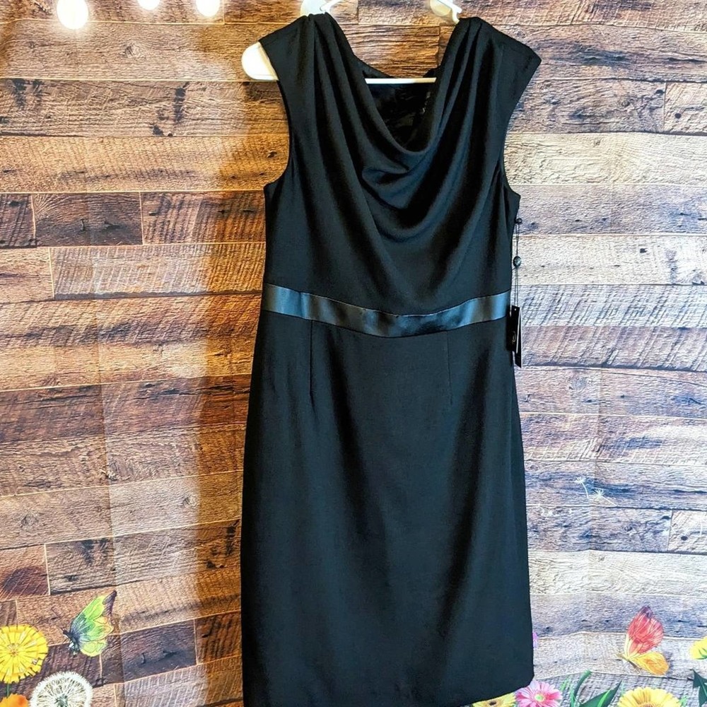 Adriana Papell NWT sz 12 black lined sleeveless dress. Office, travel, party.